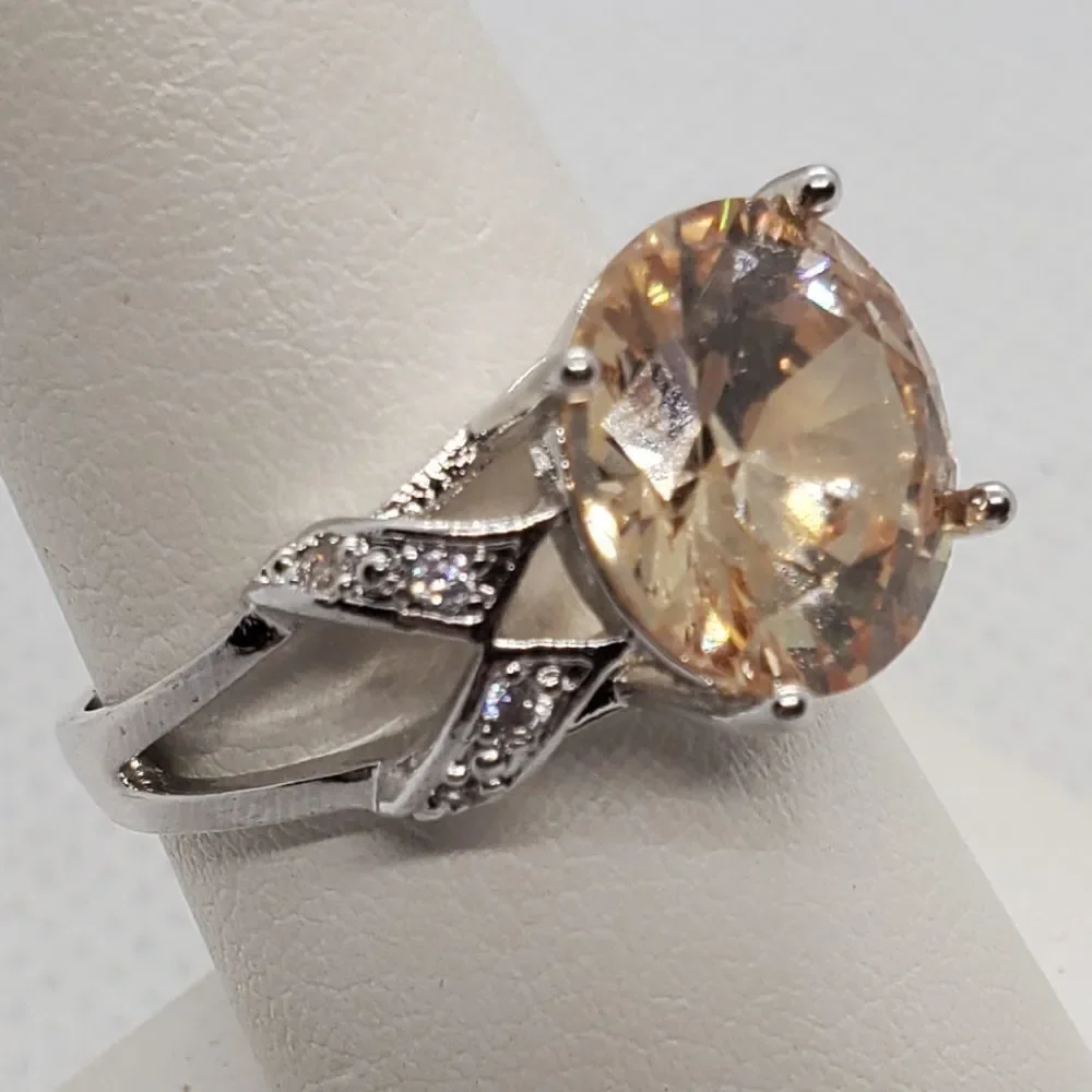 Sterling Silver Yellow Stone Ring (7.5)